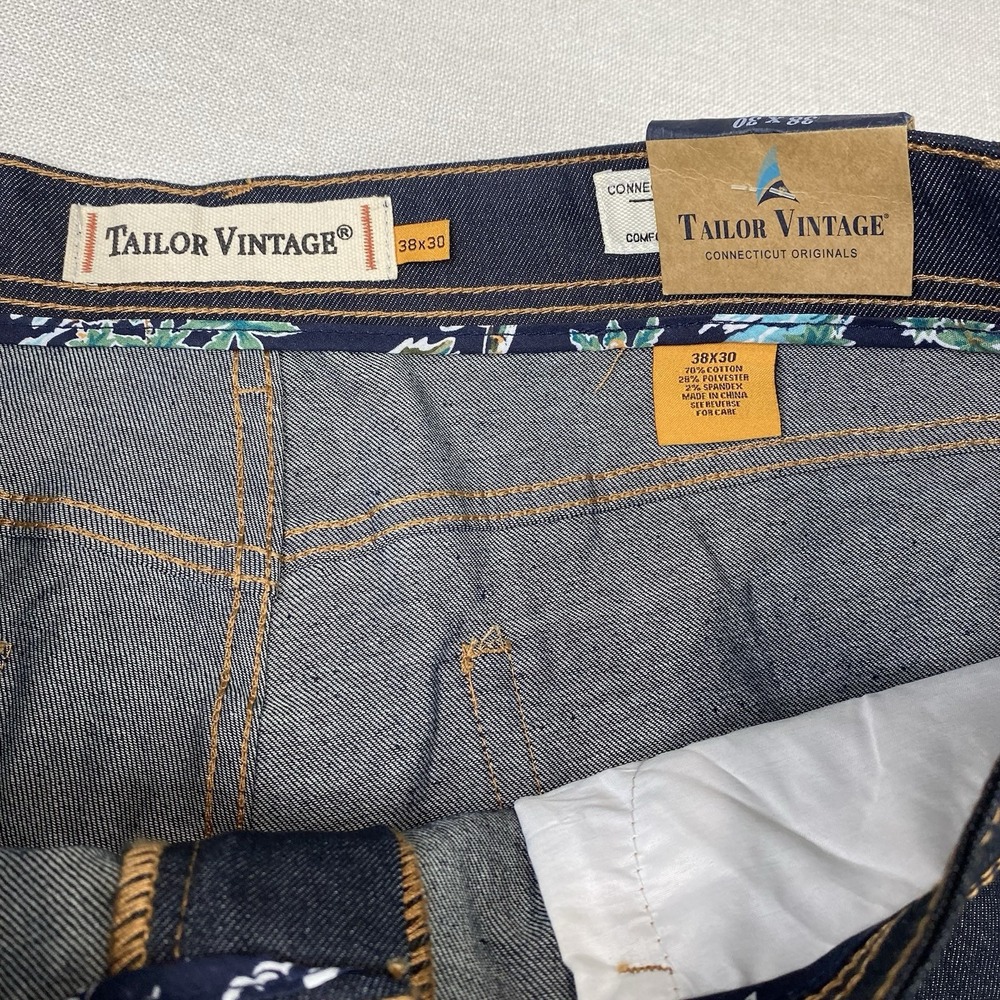Tailor Vintage Jeans Mens 38x30 Canaan Slim Fit Stretch Indigo‎ Rinse Wash - Picture 11 of 14
